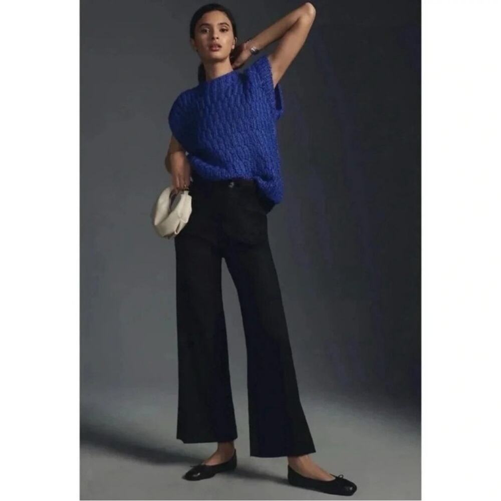 Anthropologie Maeve Colette black stretch linen cotton blend pants sz 27